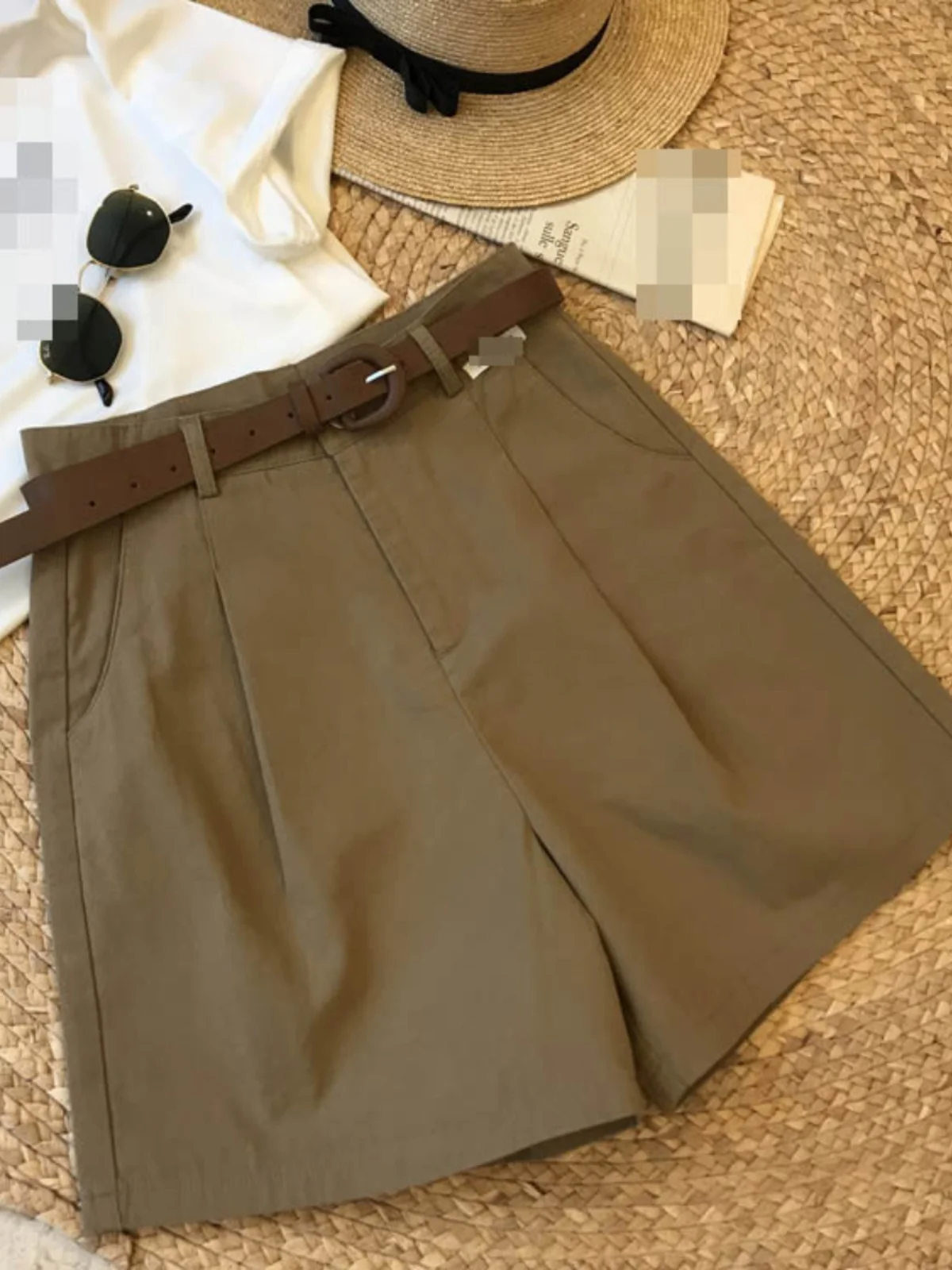 Vêtements de travail amples taille haute pour femmes, pantalons décontractés d'extérieur, jambes larges, Design Simple coréen, longueur ort, été