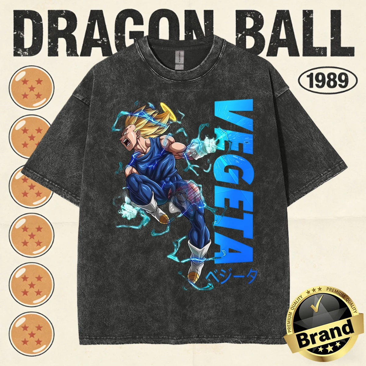2026 Sommer Dragon Ball 100% Baumwolle Vintage Washed T-Shirt Herren Klassischer Druck Schwergewicht Retro Streetwear Familien-Matching-Oberteile