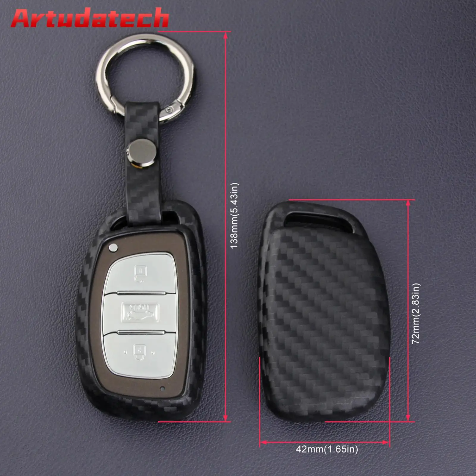 

Artudatech Leather Silicone Car Key Case Cover With Buckle For Hyundai No Key Included