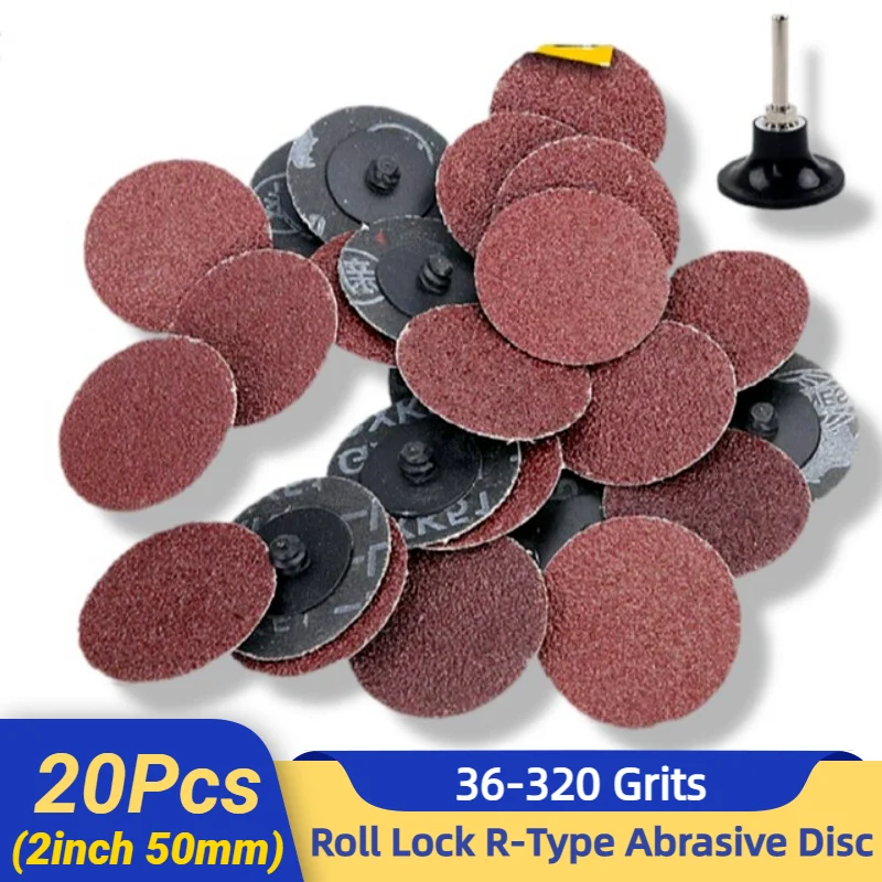 20Pcs Roll Quick Change Discs set 2 inch A/O Sanding Discs with 1/4