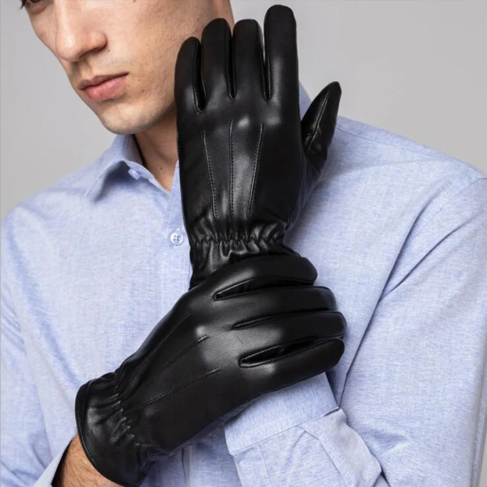 

Winter PU Gloves Pair Anti-Static Ski Gloves Thick Warm Soft Lining Elastic Wrist Outdoor Mountain Climbing Hiking