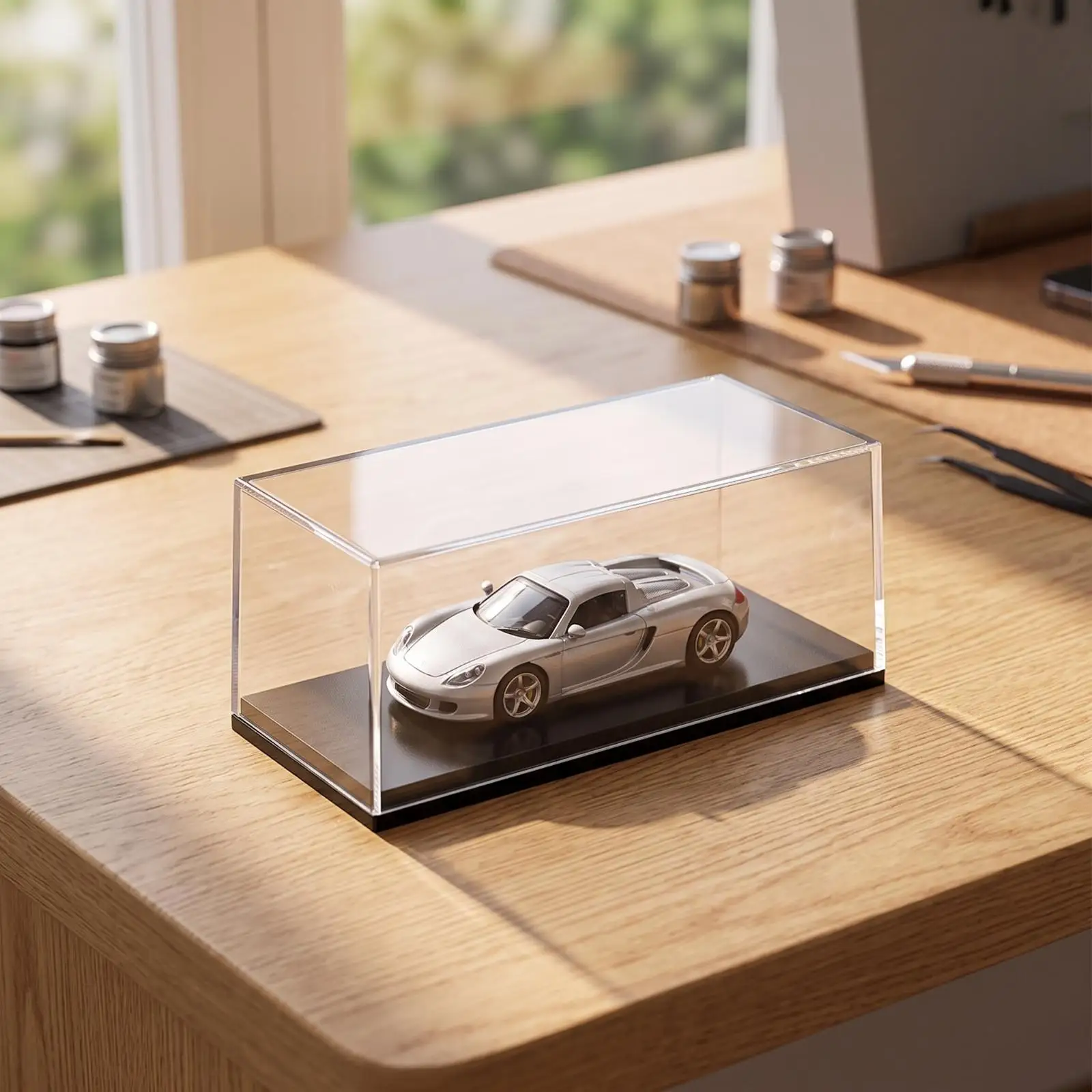 5x1:64 Scale Model Car Display Case | No-Assembly, Model Car Case with ebony base, for Shelf 120 X 58 X 45 MM