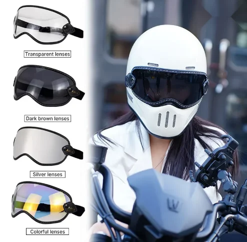 

Retro Motorcycle Goggles Visor Outside Riding UV Protection Vintage for Half Face Helmets Windproof Motocross Sunglasses