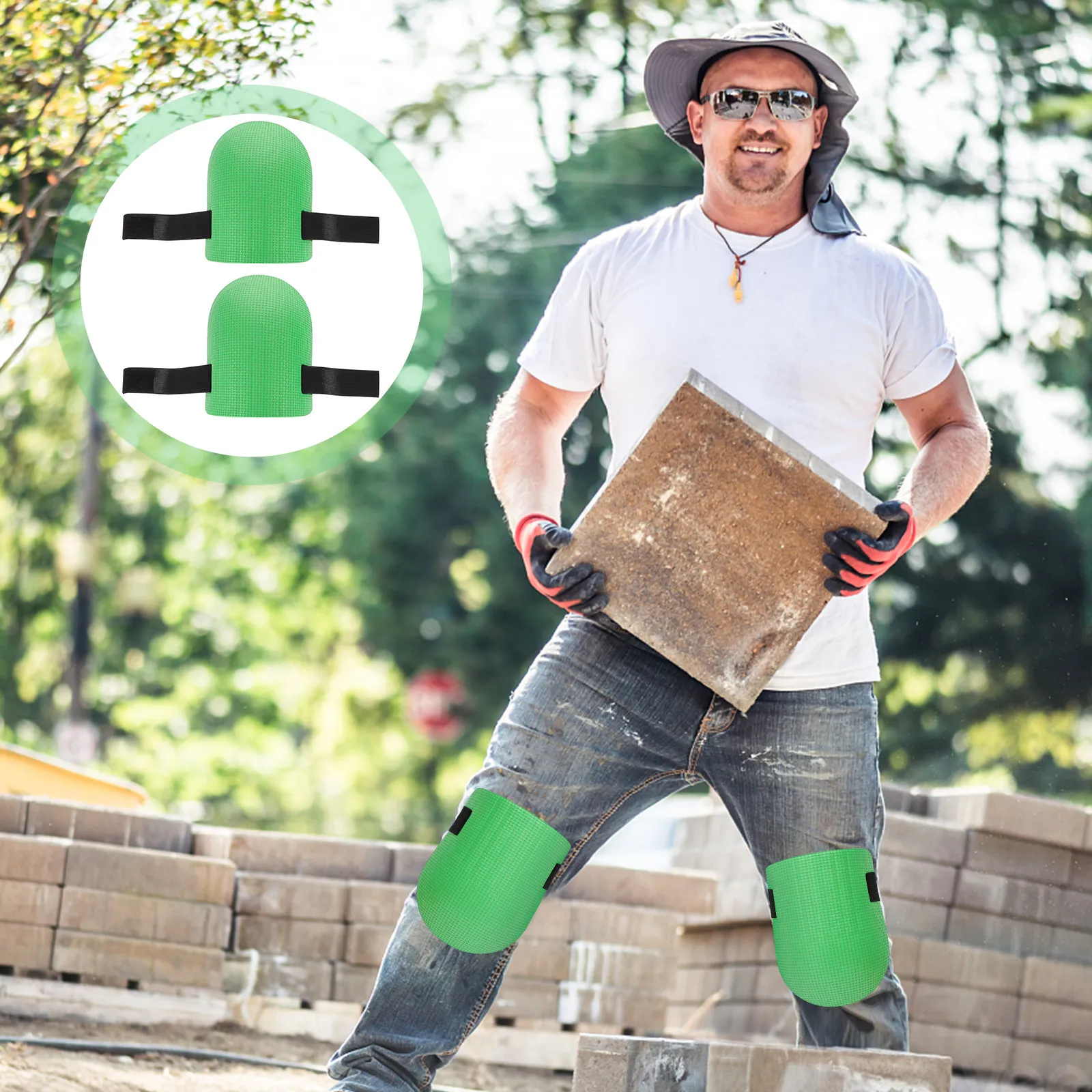 

1 пара усиленных наколенников с защитой от скольжения для строительных работ, укладки напольных покрытий и садовых работ, с двойными прочными ремнями