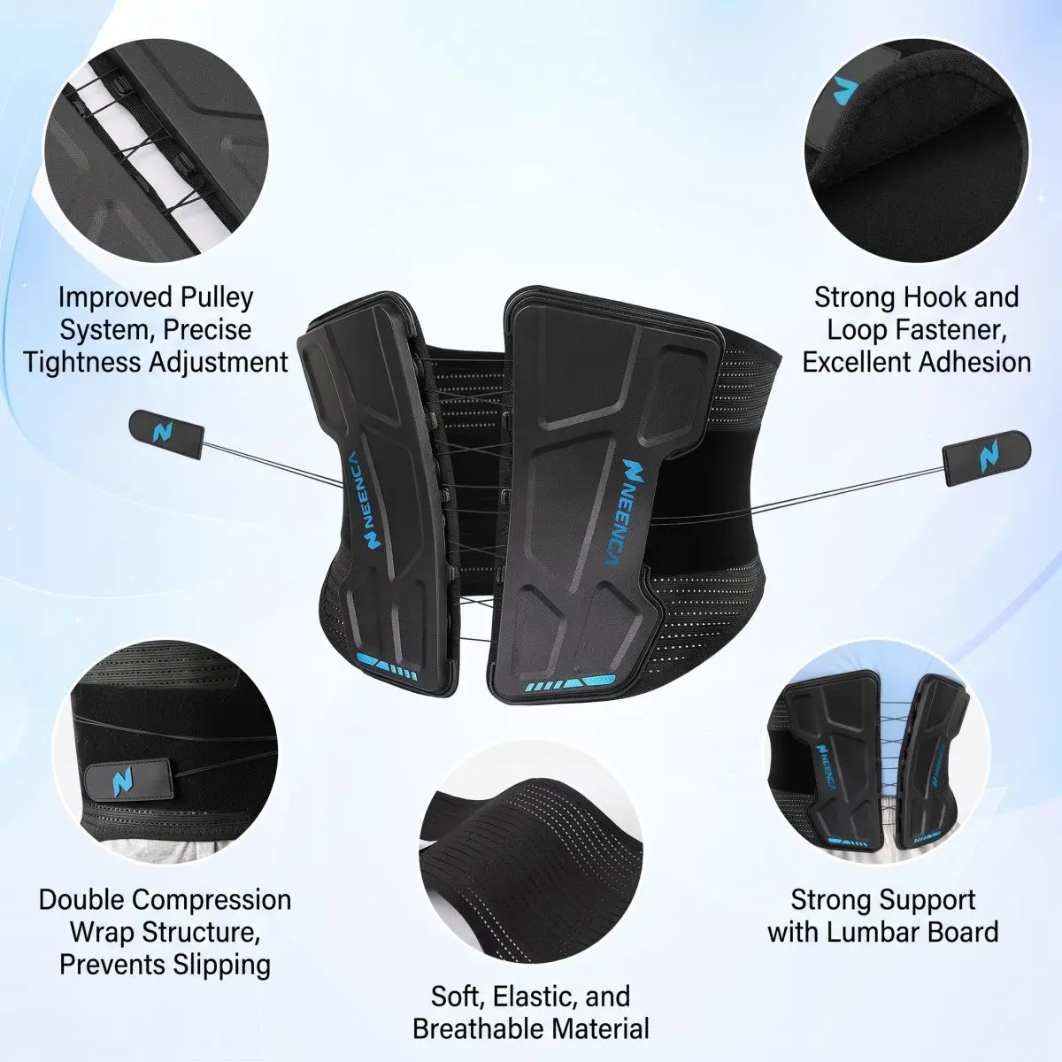 NEENCA Lumbar Support Back Brace Patented Pulley System with Targeted Compression for Men & Women Pain Relief Lower Back Belt