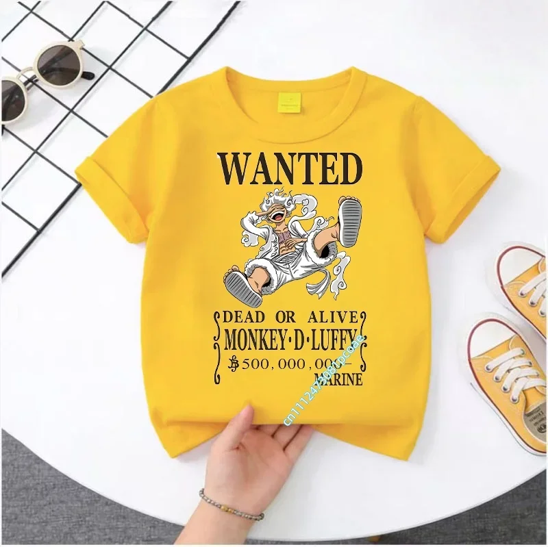 

летняя футболка с мультяшным принтом Луффи. Детская спортивная рубашка One Piece из чистого хлопка с короткими рукавами для мальчиков, повседневный топ для девочек