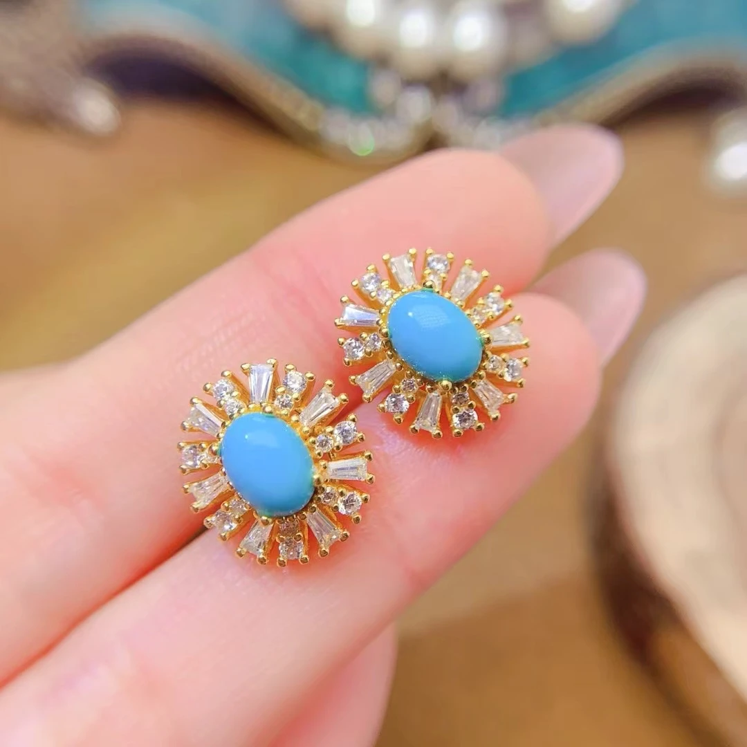 KJJEAXCMY Natural Optimize Turquoise Earrings S925 silver , electroplated locking color process, high clarity Full of luster