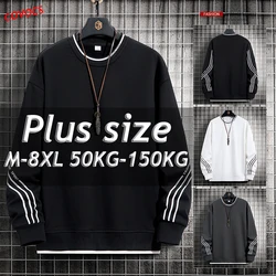 Large Size Round Neck Sweater Men's Long-sleeved All-match Retro Fat Man M-8XL Plus Size High-quality Harajuku Style Sweatshirt