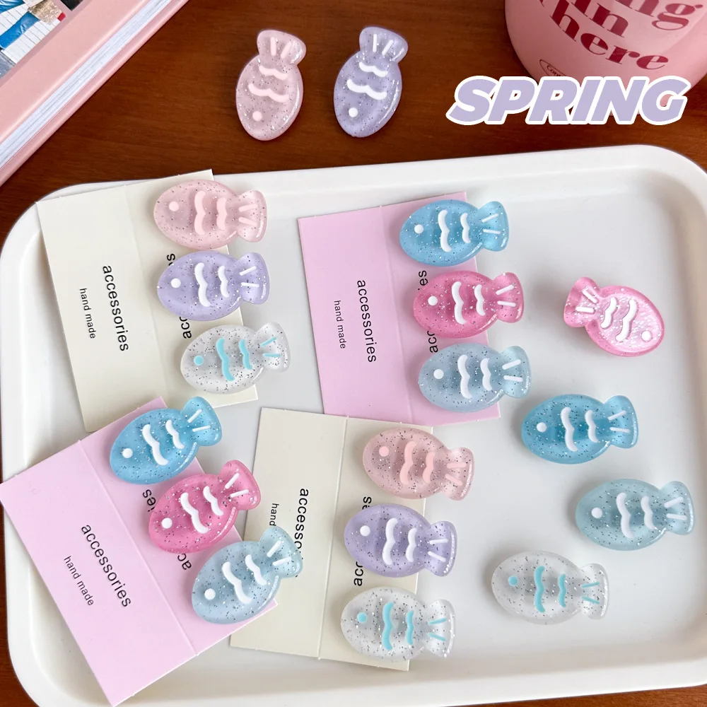 3Pcs/setTransparent Blue Sparkling Small Fish Hair Clips Girl Heart Dopamine Colorful Edge Clip Side Hairpins Headwear