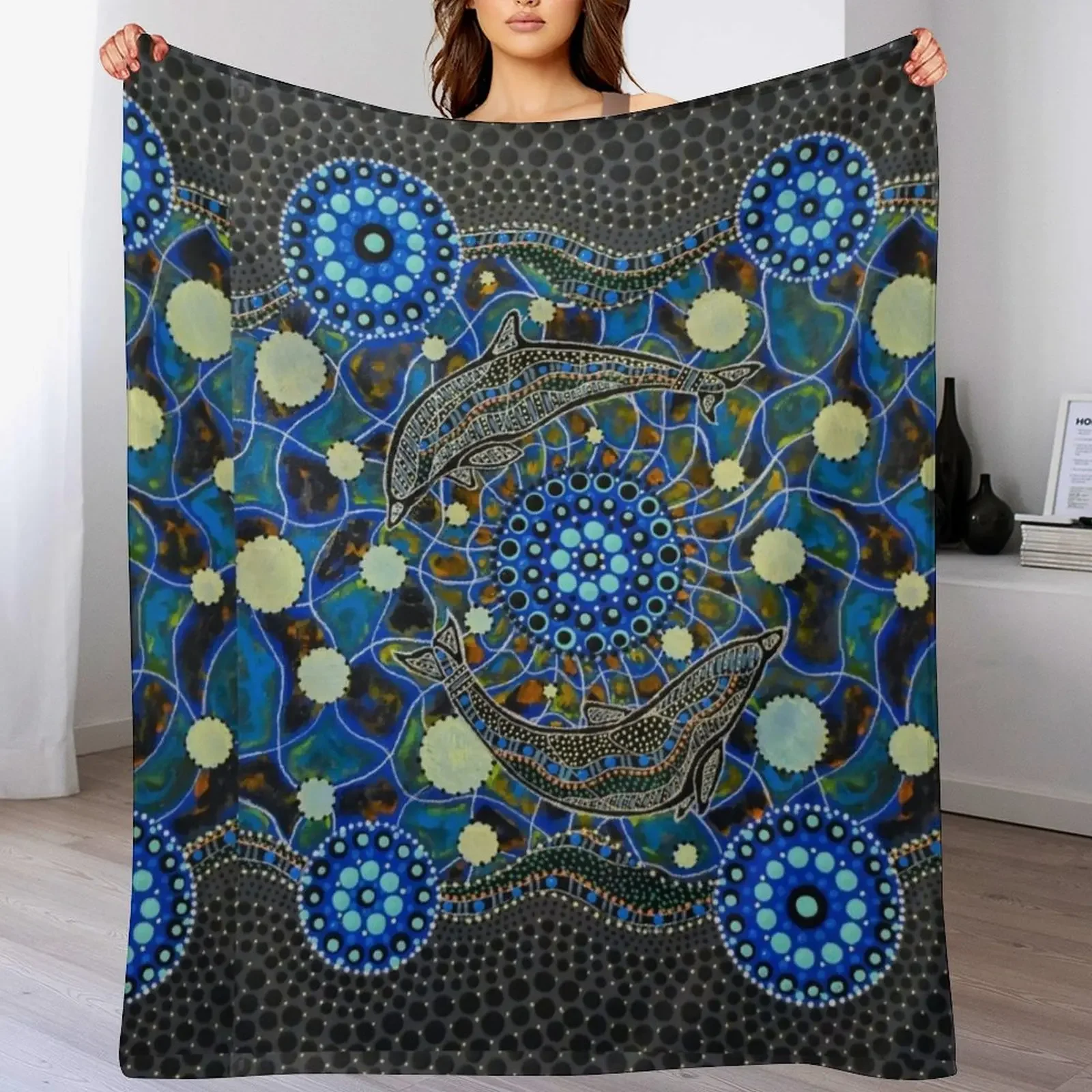 

Dolphin Art Throw Blanket Thermals For Travel Heavy anime Blankets