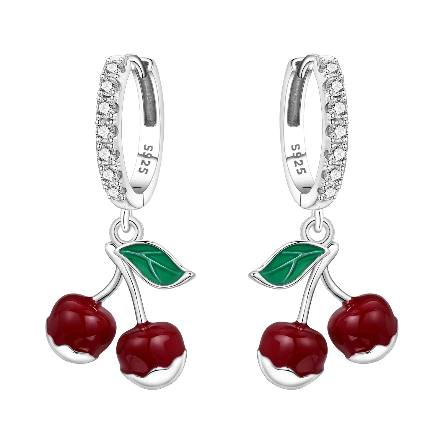 PANPOKI 925 Sterling Silver Red Cherry Fruit Earring Key Lock Earrings Drop Earrings For Women Party Gifts Trendy Jewelry