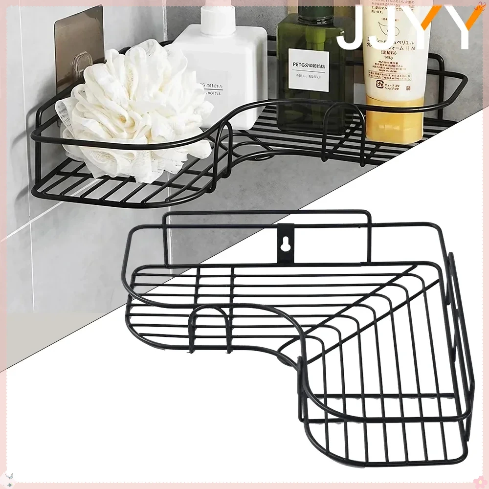 Three Angle Wall Mounted Bathroom Storage Rack for Towel Shampoo No Punching Metal Condiment Shelf