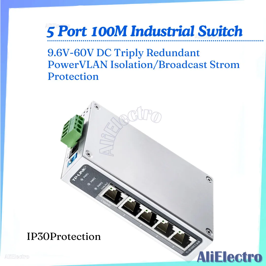 

TP-Link 5 Port 100M Industrial Ethernet Switch 100Base-T DIN Rail Wall Mounted IP30 Broadcast Storm Protection VLAN TL-SF1005