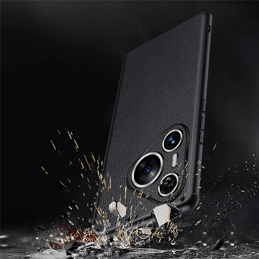 Genuine Cowhide Cowhide Leather Litchi Case for Huawei Pura 70 Pro+/70 Ultra Retro Business Armor Back Cover