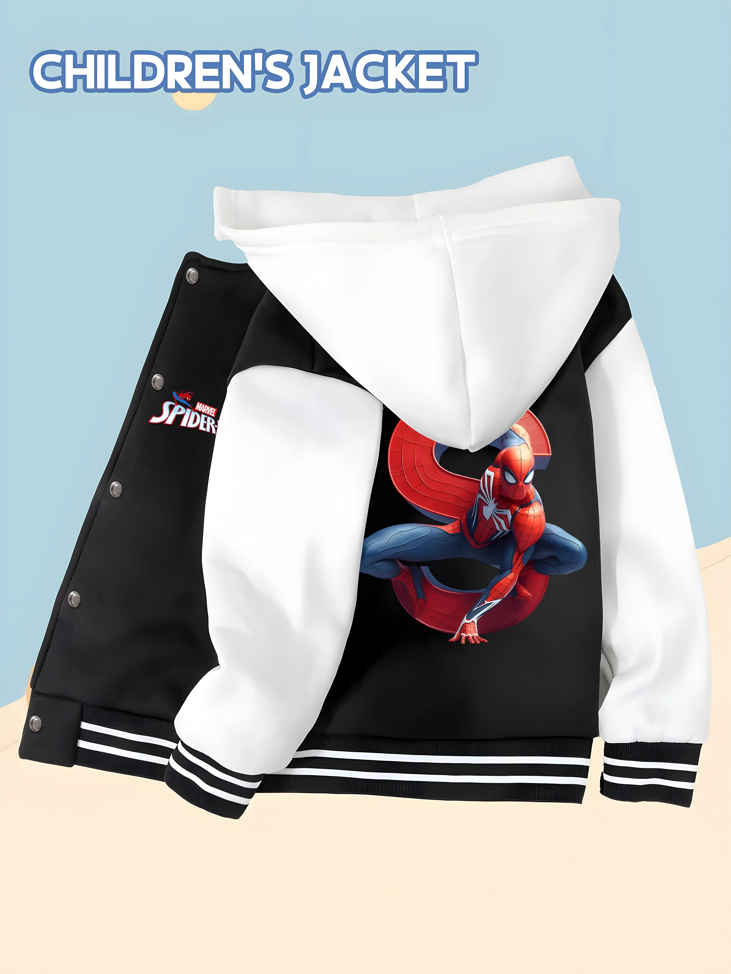 

MINISO Marvel Boys' Baseball Jacket - Hulk Fist Print, Double-Sided Pattern, Comfortable Fabric, Black and White, Trendy