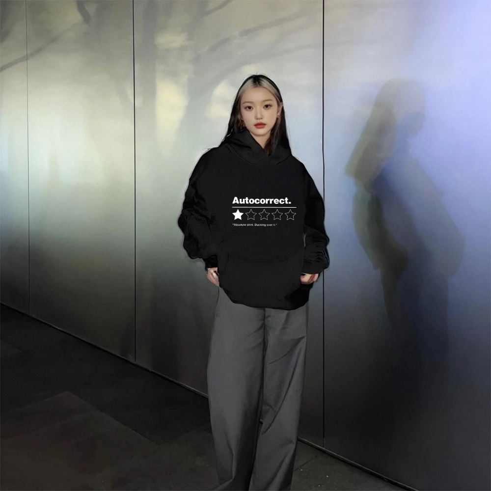 

Autocorrect Humor Hoodie Black Hoodie Autocorrect Star Rating Text Print Casual Loose Long Sleeved Funny Vibe Comfortable Top