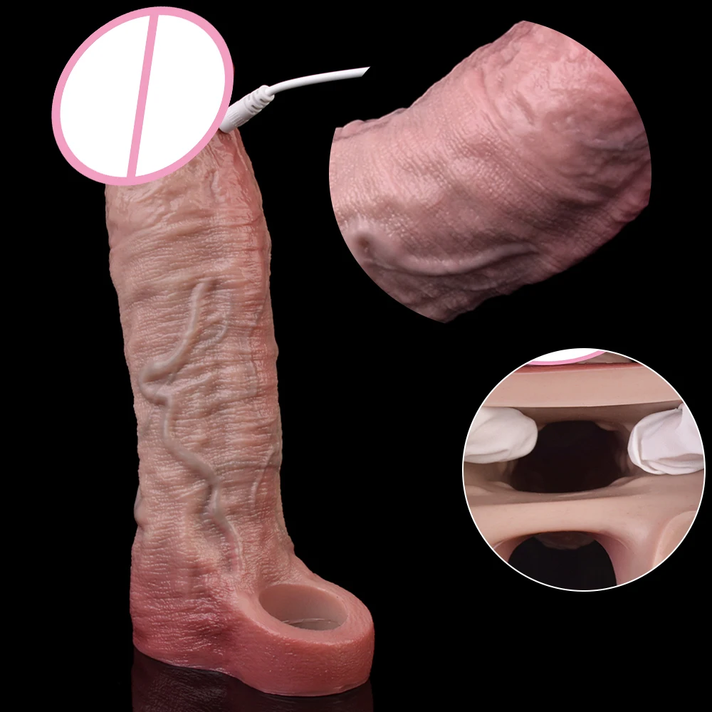 SXXY Soft Realistic Wireless Vibration Hollow Penis Sleeve Silicone Lifelike Enlarger G-spot Stimulating Adult Pleasure Toys - view 4