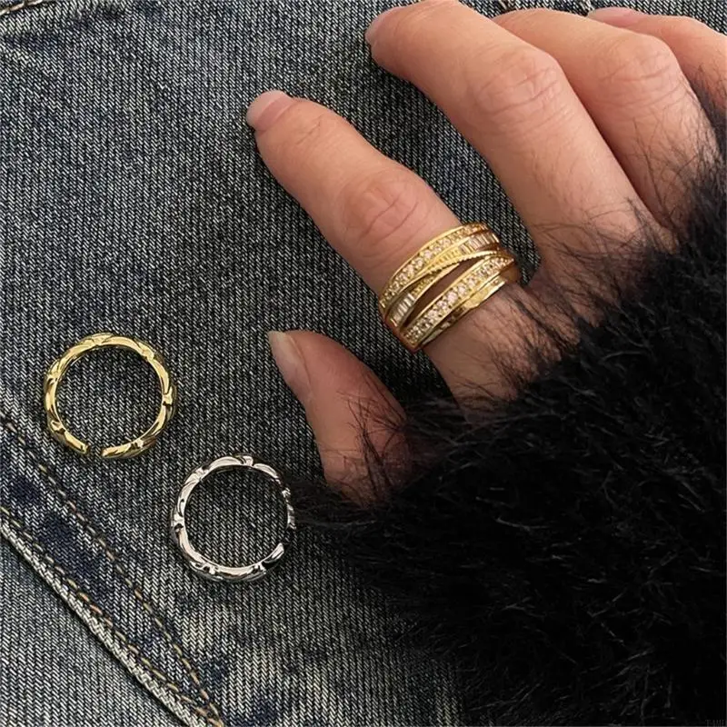 Multipurpose Gold Silver Rings for Women 14K Gold Plated with Zirconia Portable for Layering and Daily Casual Wear
