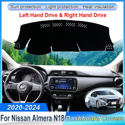 Imagen 1 del producto Cubierta del salpicadero del coche para Nissan Almera N18 Versa Sunny 2020 ~ 2024, alfombrilla para salpicadero, alfombra parasol, pegatina protectora Anti-UV, accesorios