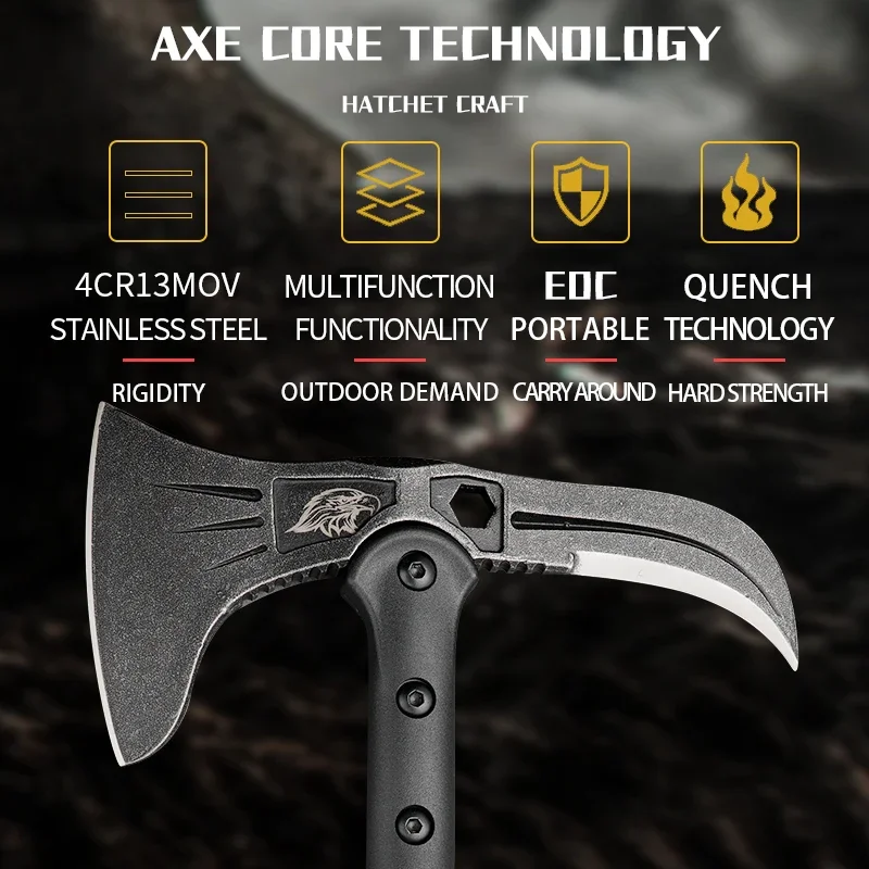 Imagem -02 - Portátil Multi Funcional Aço Battle Axe Huangfu4cr13 Survival Axe para Acampamento ao ar Livre Caça e Atividades de Emergência