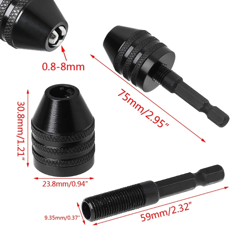 1/4" Keyless Drill Bit Chuck Adapter Converter 0.8-8mm Shank