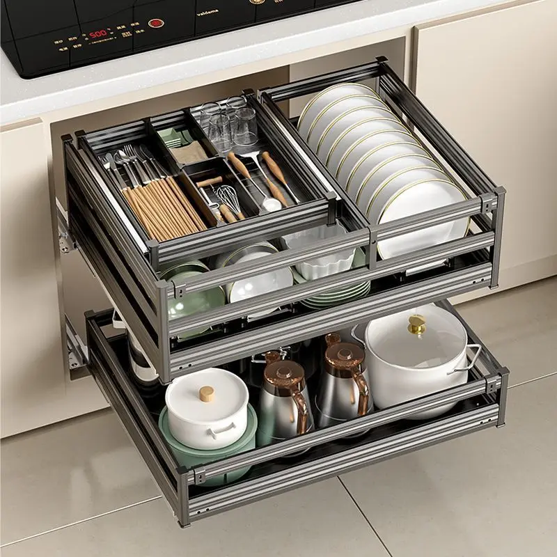 

Выдвижные кухонные корзины JC для хранения посуды, трехъярусные, утолщенные, для организации пространства на кухонных полках