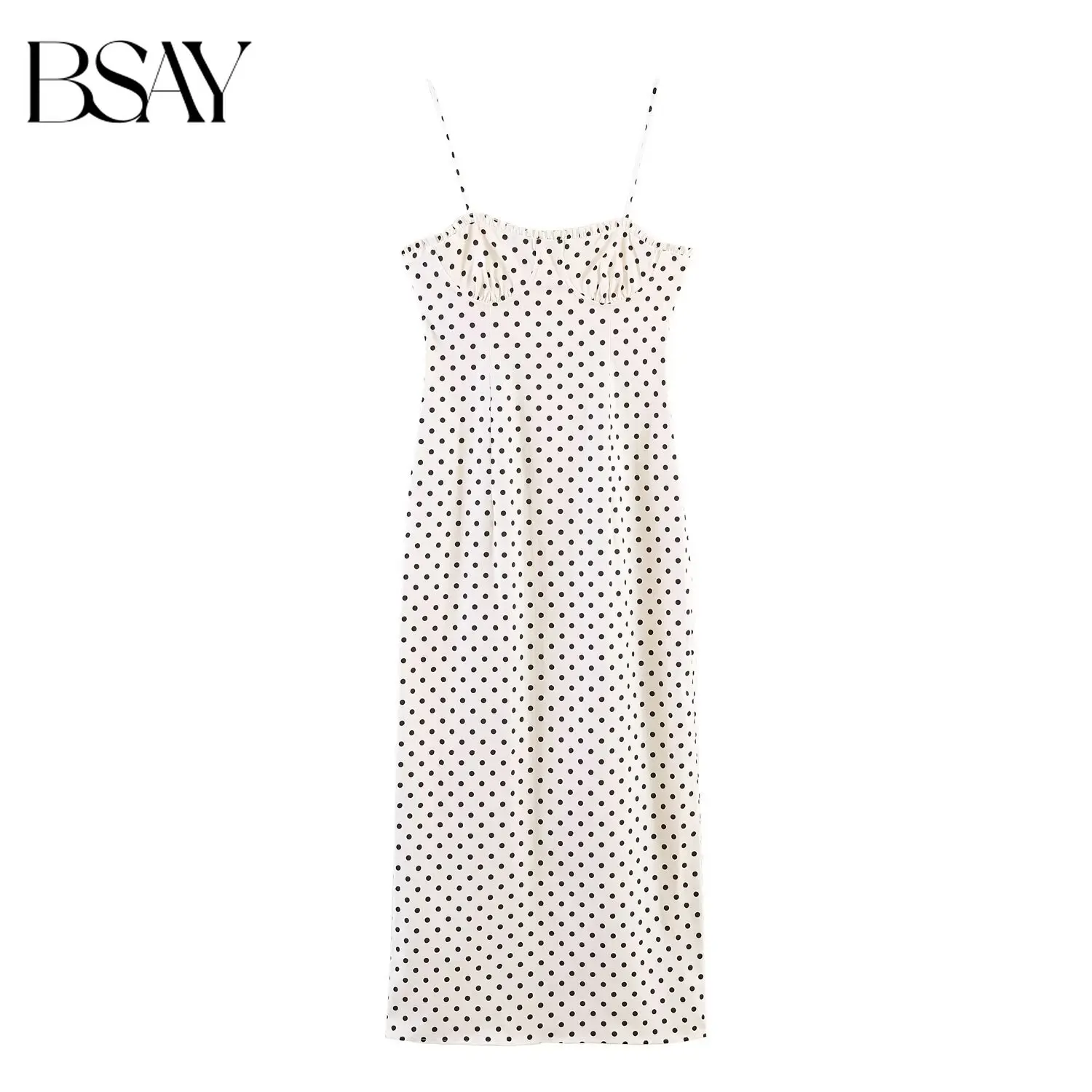 BSAY Damen Polka Dot Lange Kleider 2026 Sommer Neu Sanfter Urlaubsstil Eng Anliegendes Korsett-Stil Trägerkleid in Mittellänge