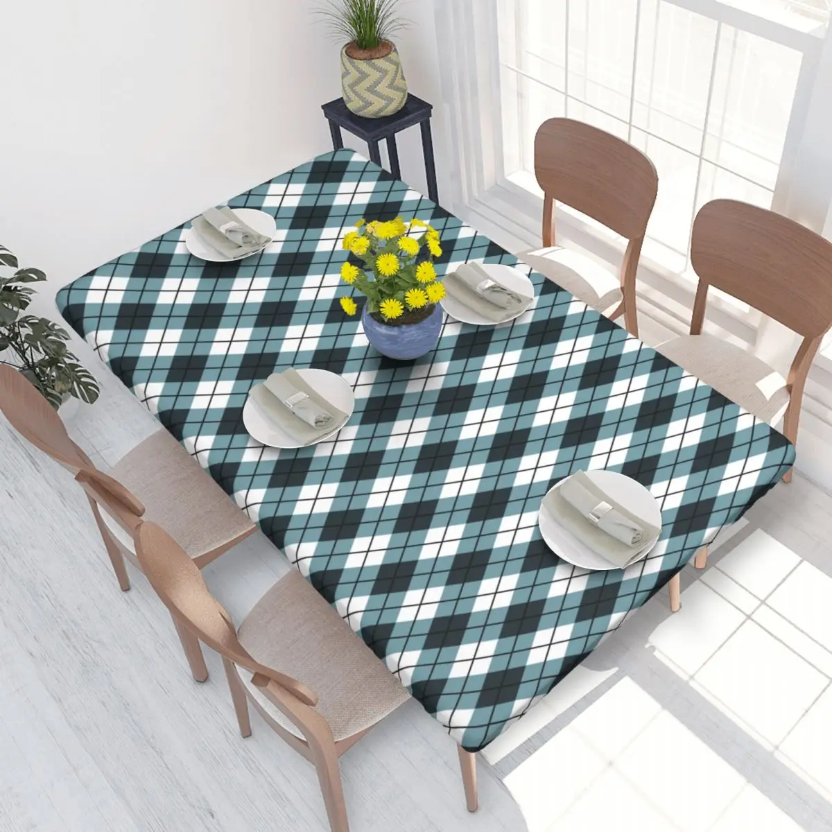 Custom Argyle Pattern Tablecloth Rectangular Waterproof Table Cloth Cover for Banquet 4FT