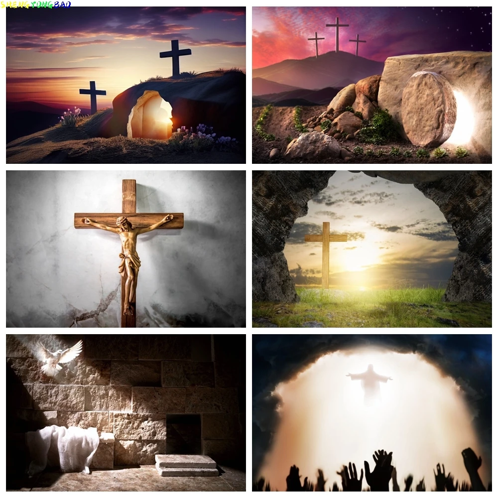 

Jesus Christ Cross Backdrop Stone Arches Religious Activities Adult Portrait Easter Photography Background For Photo Studio Prop