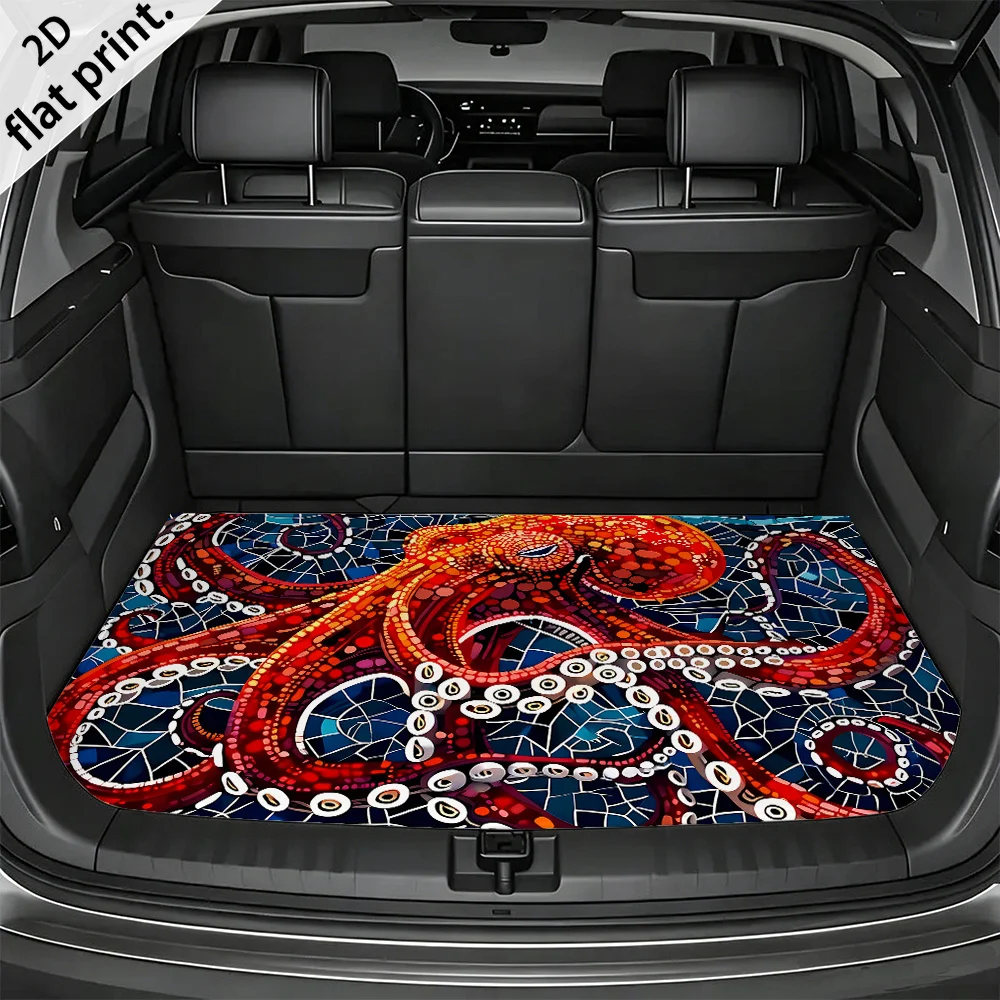 1pc 2D Flat Retro Mosaic Octopus Car Trunk Mat - Suitable For Sedans And Suvs, Durable And Easy To Clean, Keeping Car Interior T