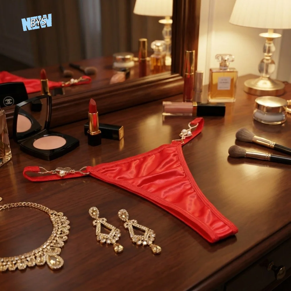 

Low Waist Satin Silk Panties Heart Buckle Briefs Underwear for Women Cotton Crotch Lingerie Satin Underpants Ladies Girls