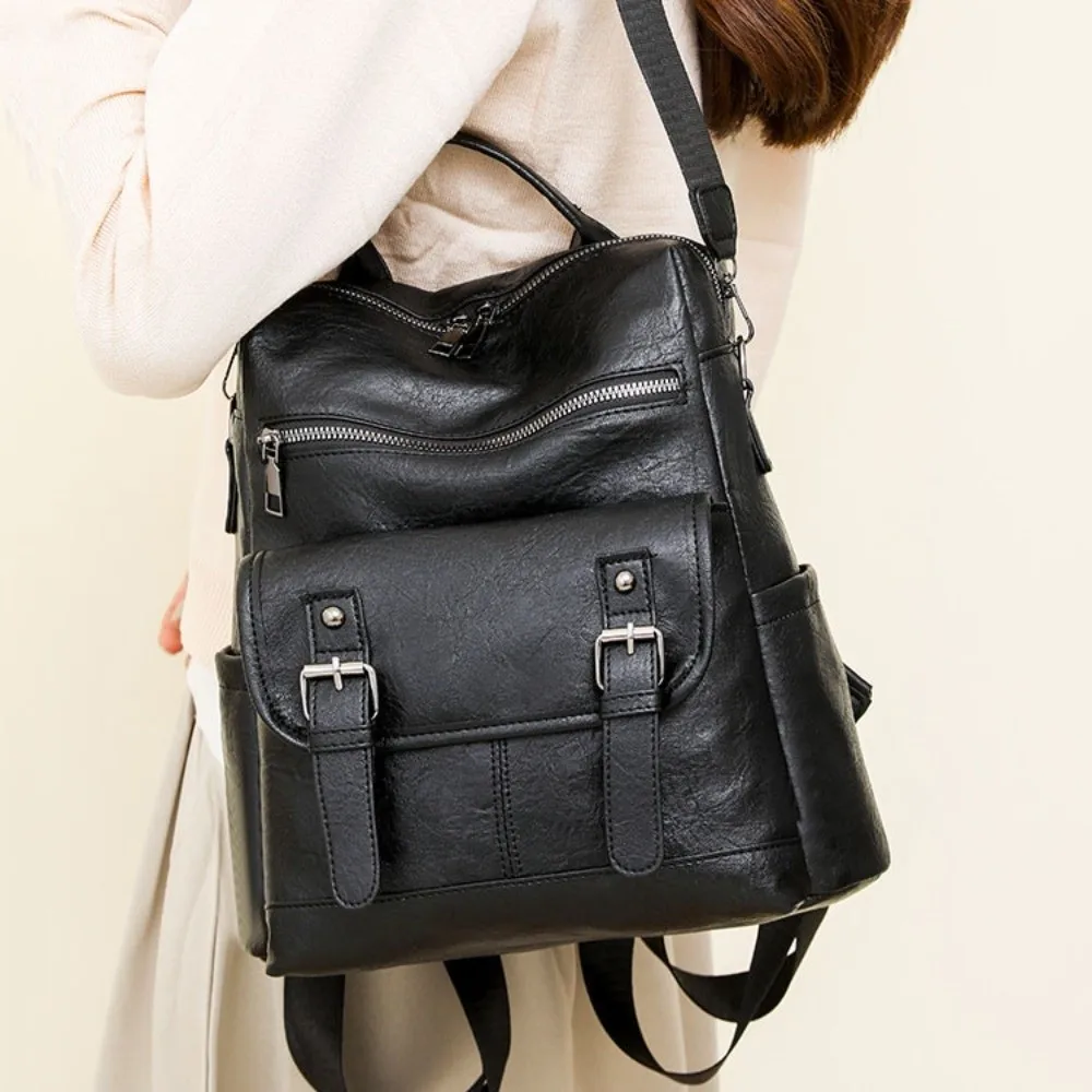 PU Peather Student Backpack Large Capacity Multifunctional Student School Bag Crossboby Soft Mommy Shoulder Bag Daily Outings