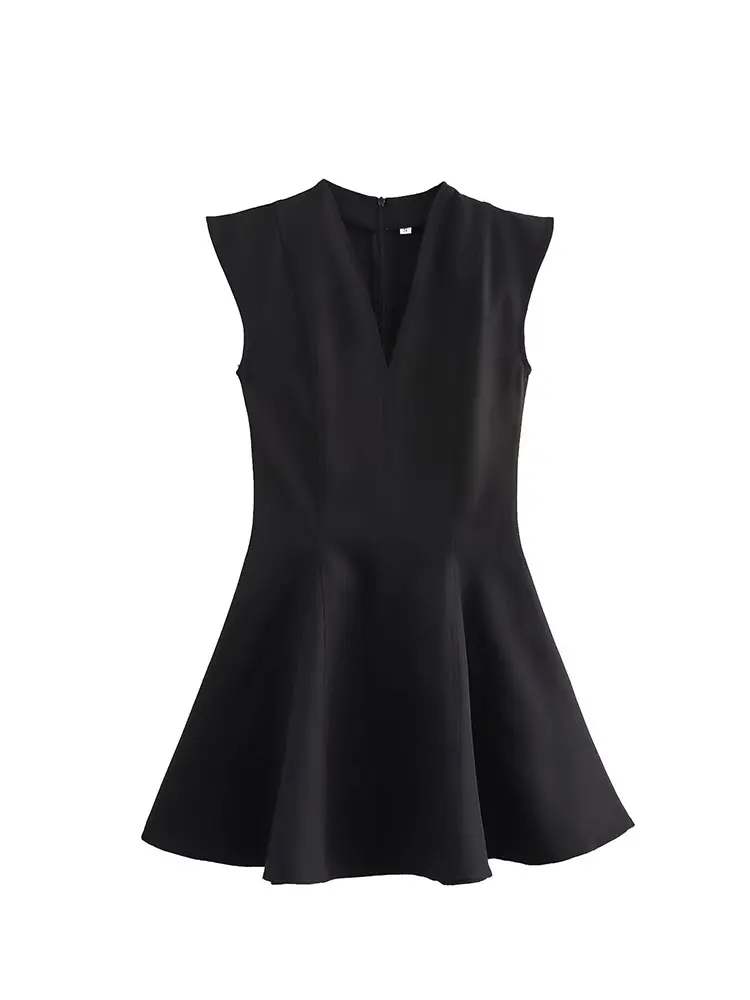Black Short Dresses for Women 2024 Spring Women's Dress Sleeveless V-neck Mini Dress Lady Casual Party Dresses