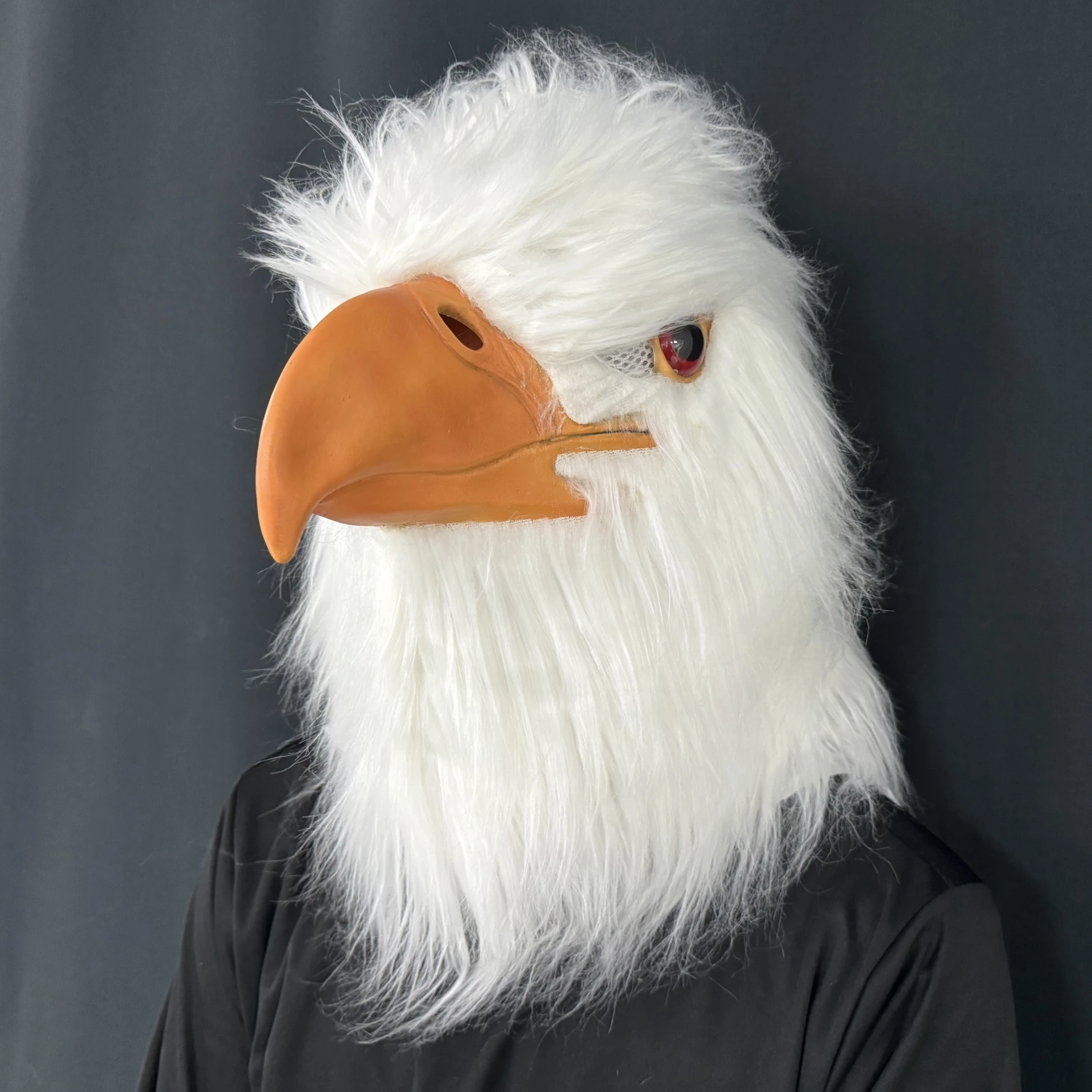 Weiße Adler-Latexmaske – realistische Vogelkopf-Kostümfedern für Erwachsene, Halloween, Party, Cosplay, Tier-Requisite, Maskerade, Karneval – Detail 15