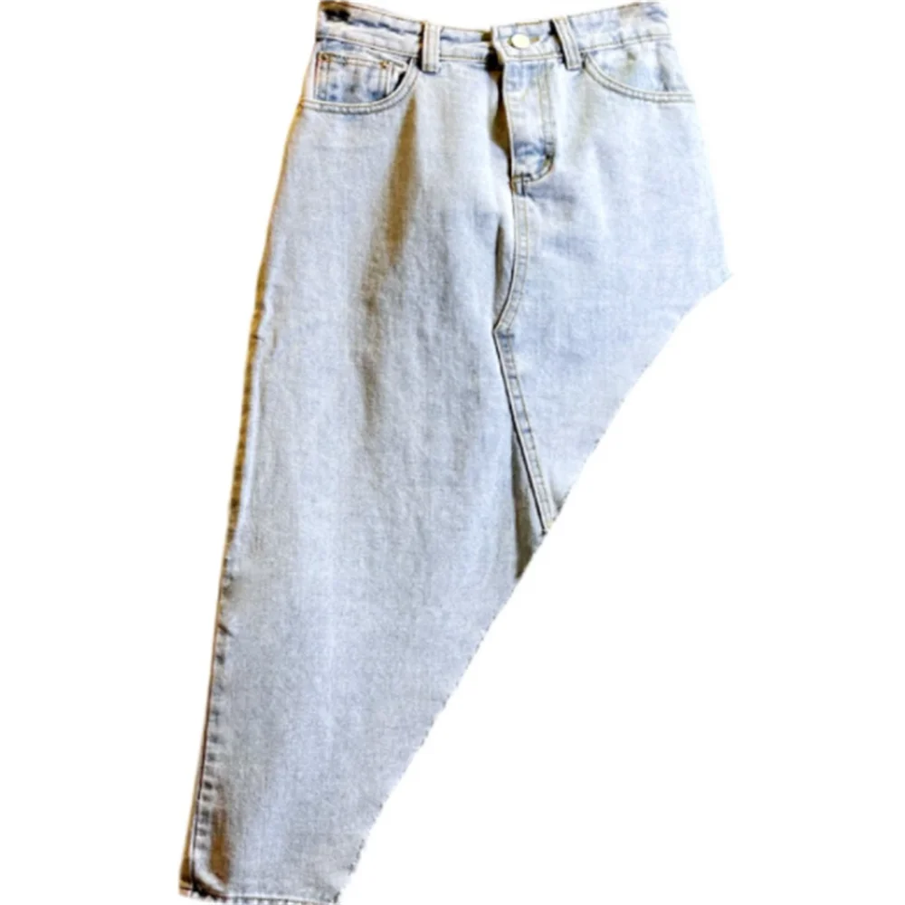 

spring summer new asymmetrical rough edge slim denim skirt long skirt women