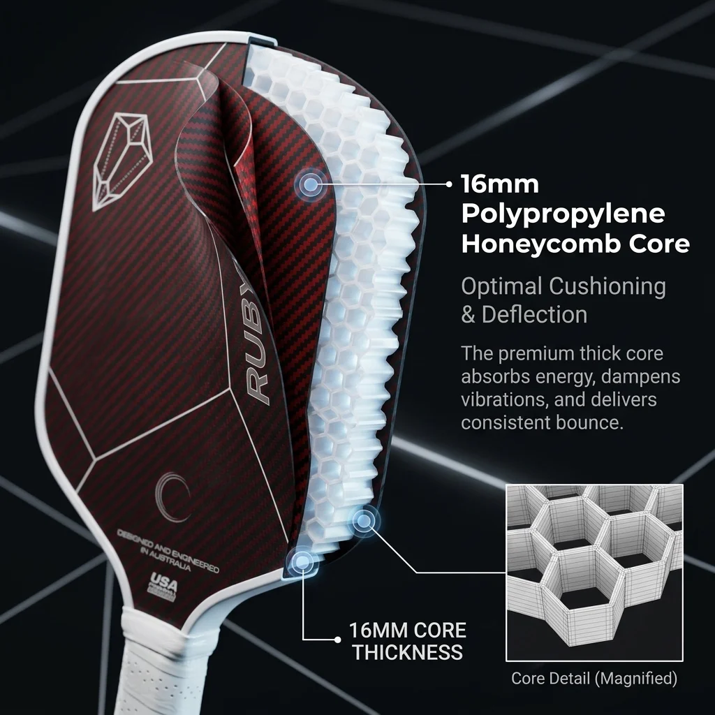 RUBY Kevlar+Carbon Fiber Pickleball Paddle Polymer Honeycomb Core 16mm Perfect for Top Spin&Slicing Balanced Power&Control