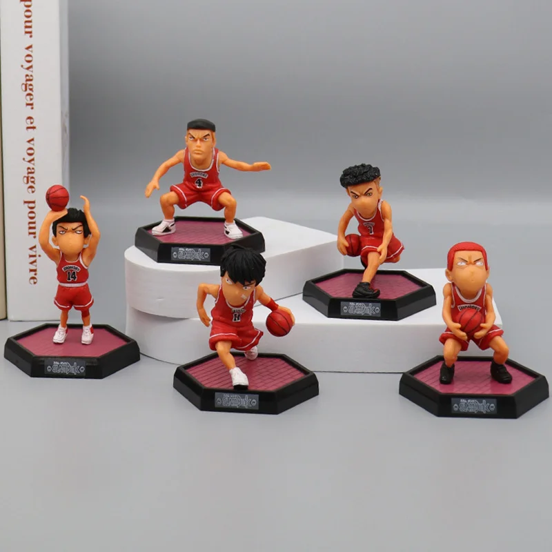 5Pcs Slam Dunk Anime Sakuragi Hanamichi Rukawa Kaede Mitsui Hisashi Action Figure Q Version Model Toys PVC Collection Doll Gifts