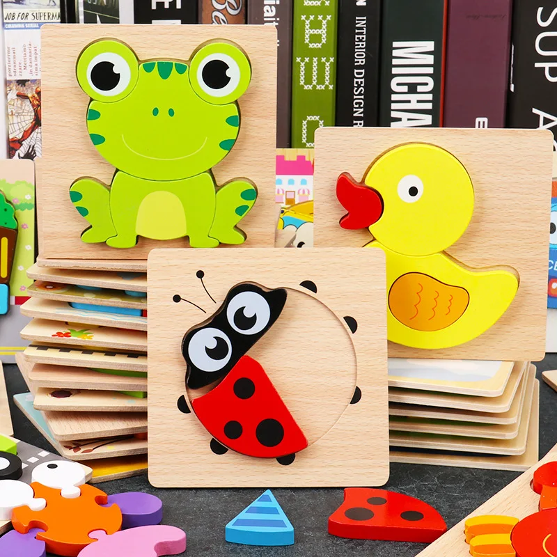 Puzzle di animali in legno per i più piccoli Giocattoli educativi Regalo Auto Ape Orsacchiotto Farfalla Tartaruga Giocattoli Regalo di Natale