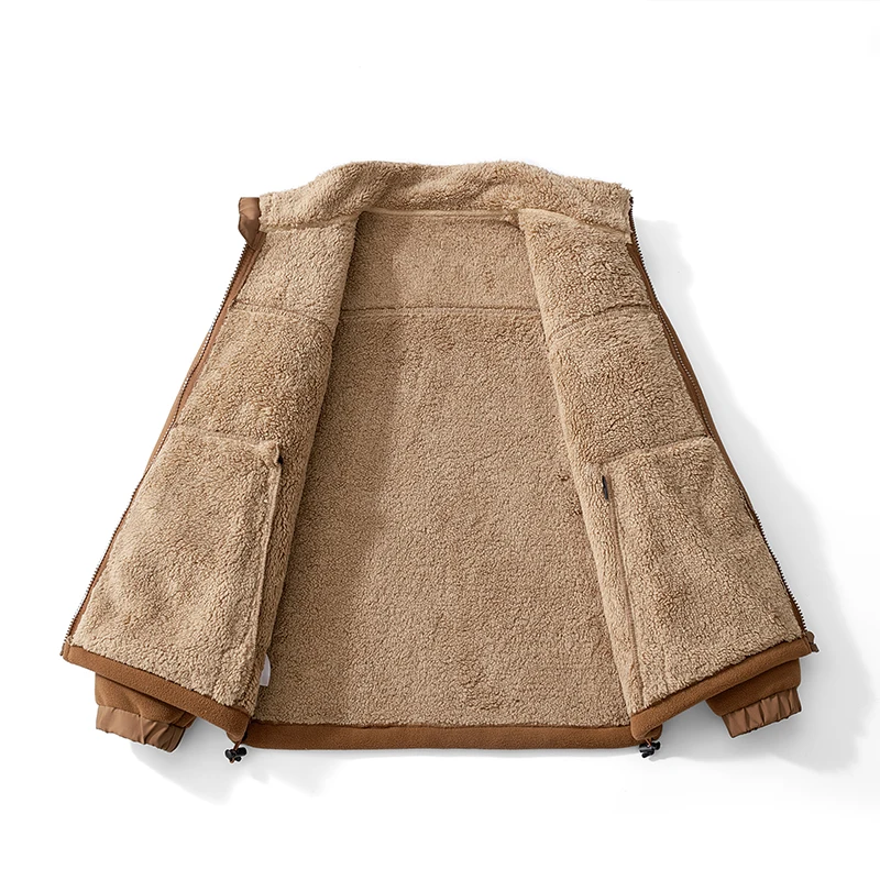 سترة Thiened Fce للرجال Jaet كاجوال للخريف والشتاء eep Velvet بياقة واقفة فضفاضة تناسب البوليستر الشباب Faion