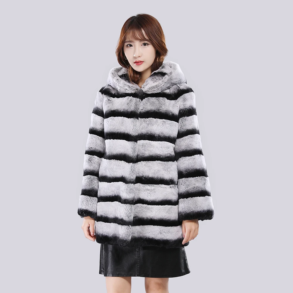 New Women Winter Warm Russian Lady 100% Natural Rex Rabbit Fur Hooded Coats Real Rex Rabbit Fur Jackets Hot Genuine Fur Overcoat