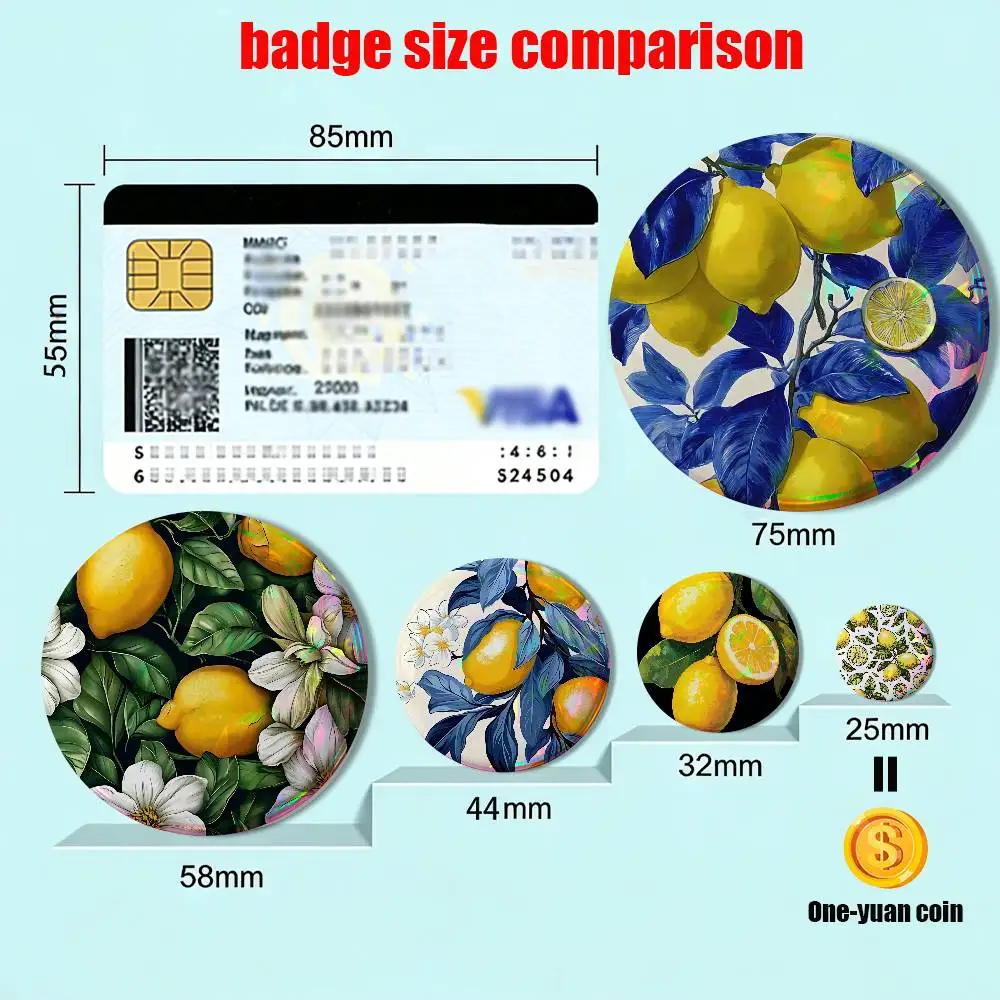 Sour and refreshing Fruit Lemon Creative Round Badge Button Pin Bag Decor Fans Collection Friends Gift Brooch