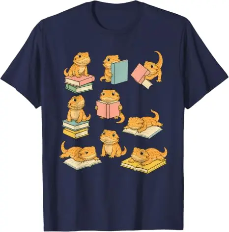 Lustiges T-Shirt mit bärtigen Drachen, die Bücher lesen, Y2k Back To School Reader Graphic Apparel, T-Shirts für den ersten Schultag, für Schüler und Lehrer – Detail 12