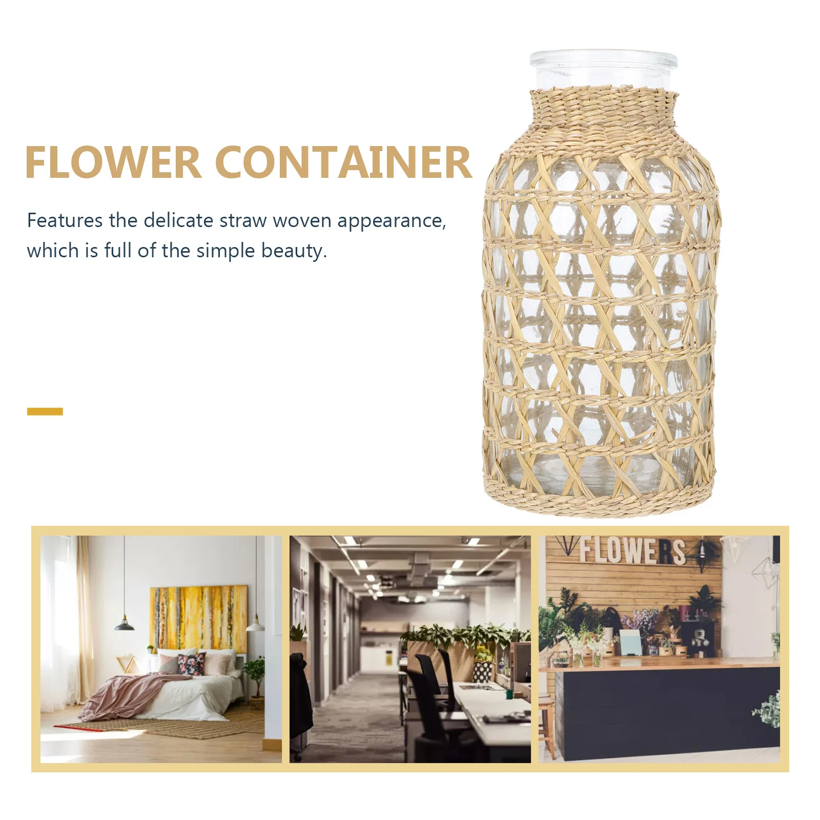 

1Pcs Rattan Woven Glass Vase Exquisite Handcrafted Flower Arrangement Container for Home Decor Desktop Dried Floral Display