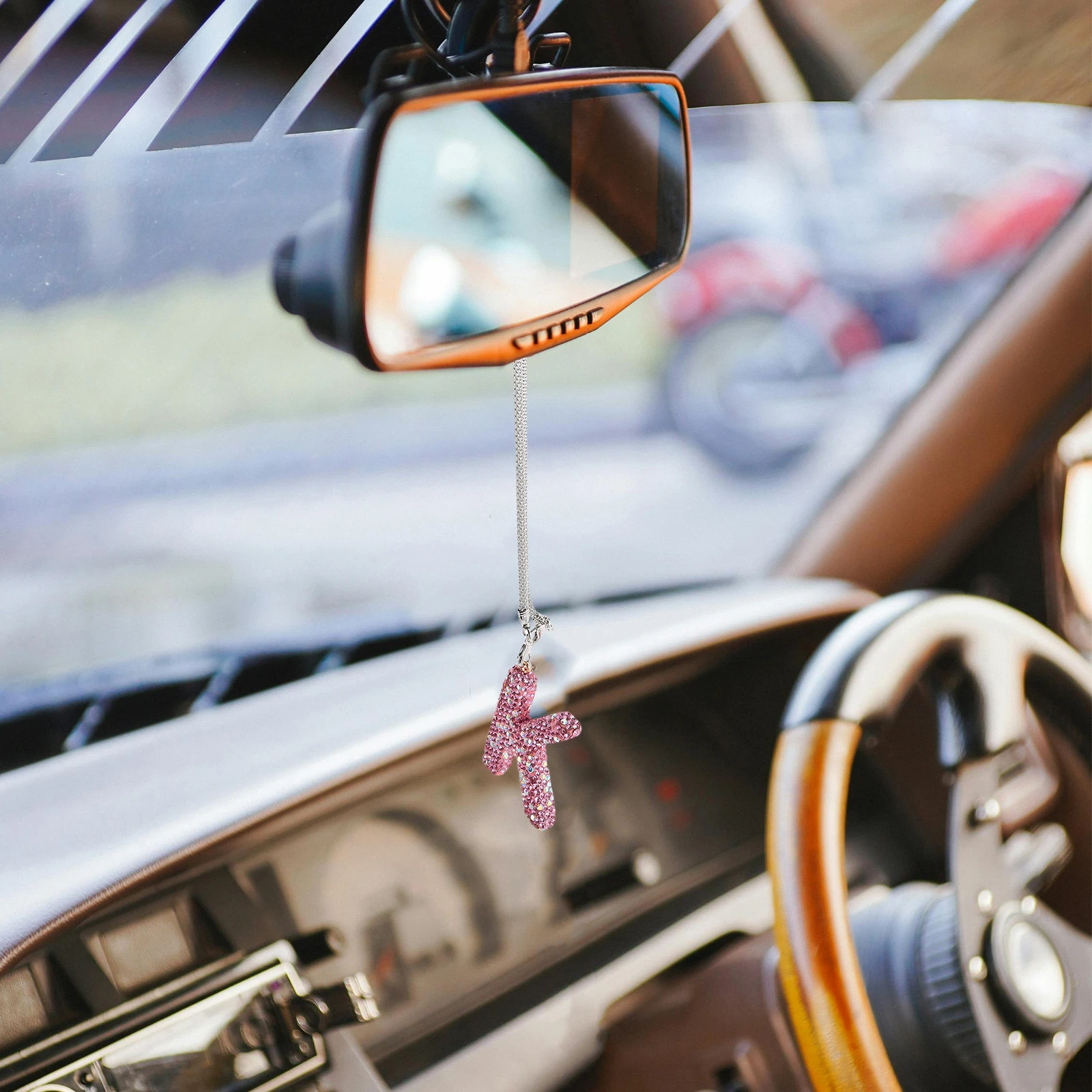 

Lovely Rhinestone Car Interior Hanging Ornament Bowknot Clay Pendant Rearview Mirror Decor For Women Cute Auto Decoration