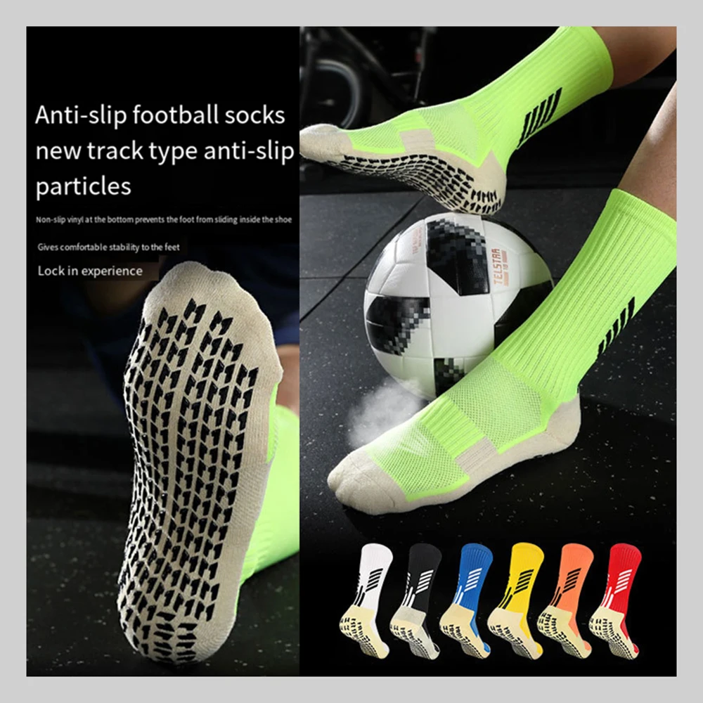 Calcetines largos de fútbol antideslizantes para hombre, calcetín deportivo con suela de toalla gruesa, absorción del sudor, hasta la rodilla