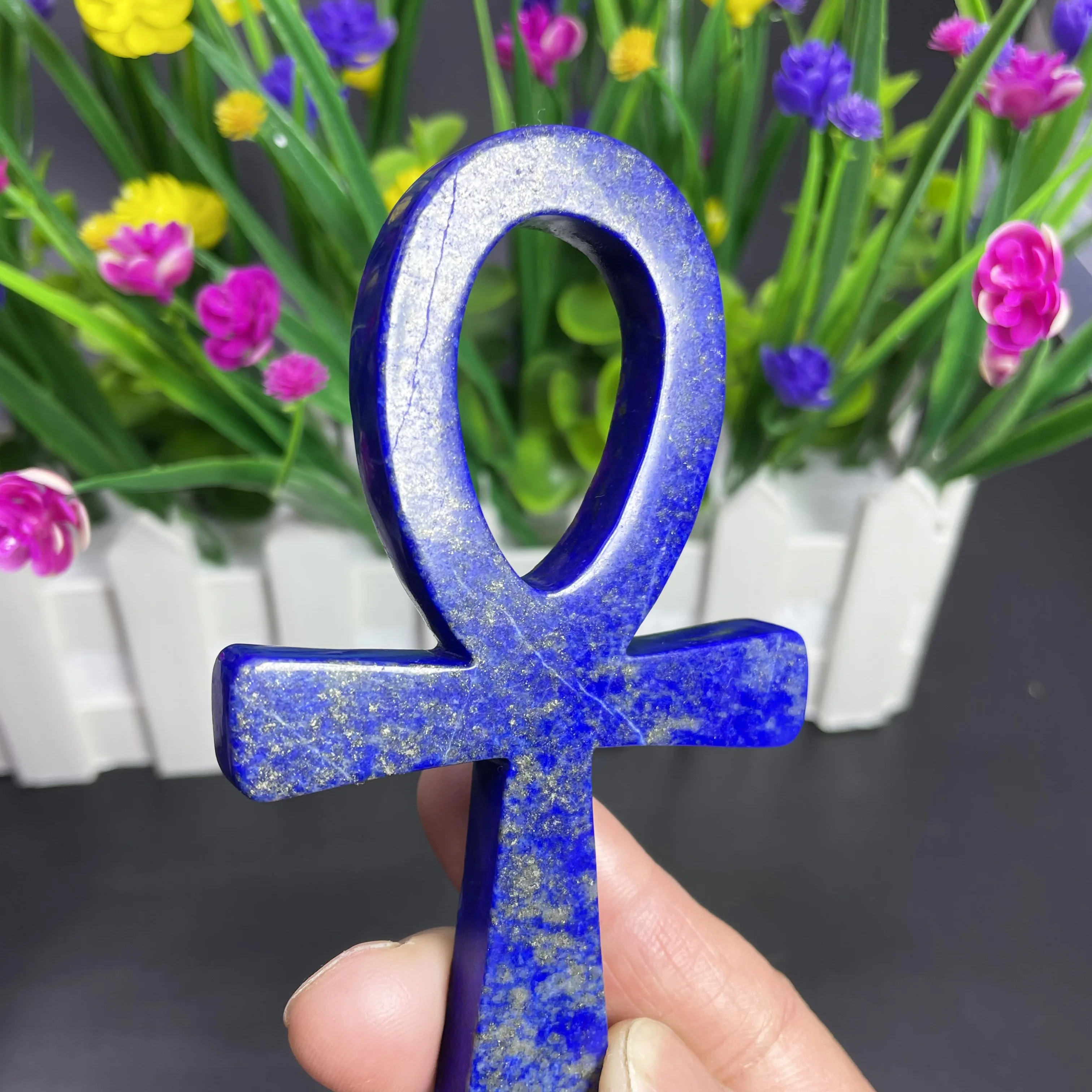 119mm Natural lapis lazuli Ankh Hand-carved Quartz Crystal Cross Symbol Crafts Protection Healing Stone Home Decoration 02