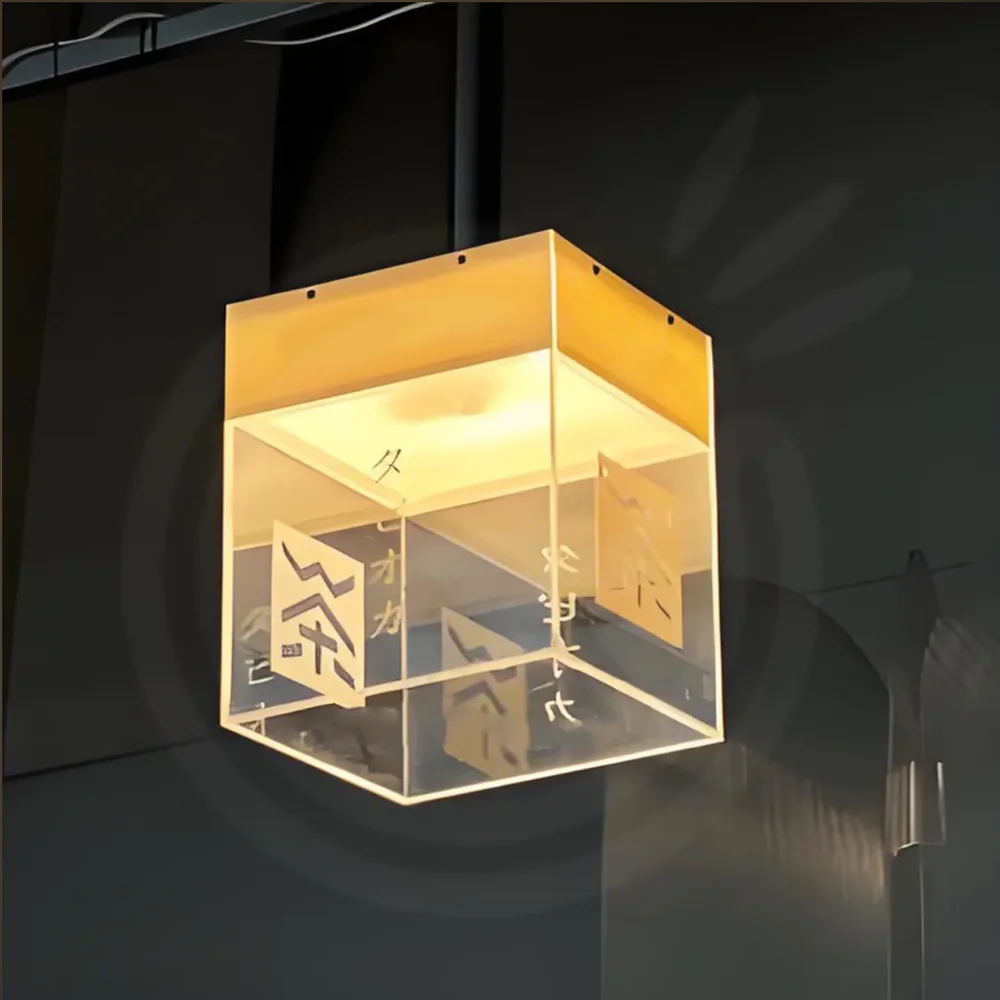 Tanda Dipasang di Langit-langit Kustom untuk Bisnis Luar Ruangan Signage Kotak Lampu LED Akrilik Logam Tampilan Etalase Dua Sisi