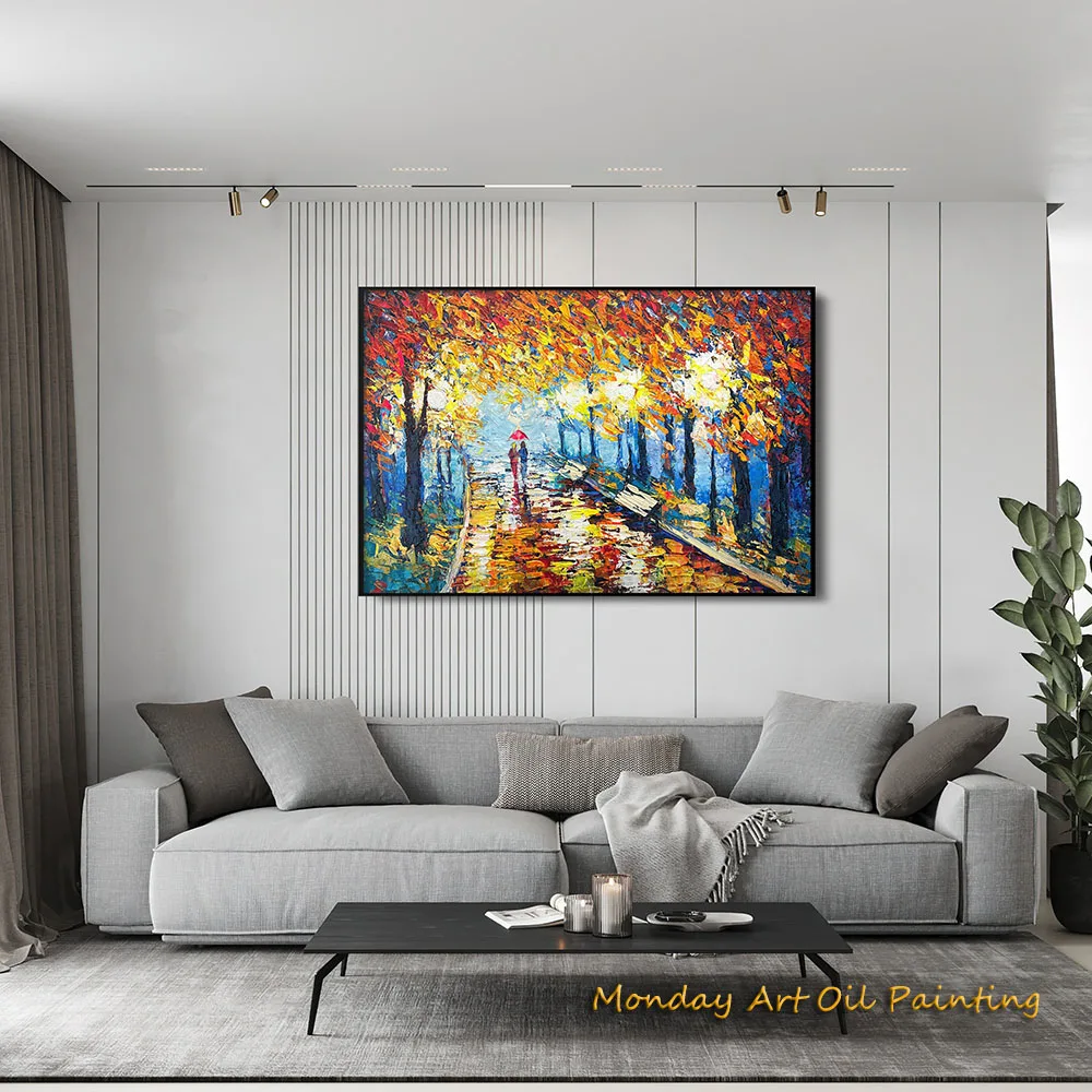 Autumn Forest Large Trees Hand Painted Oil Painting On Canvas Boho Landscape Art Trees  Abstract Wall Decor Fedex Shipping Cost