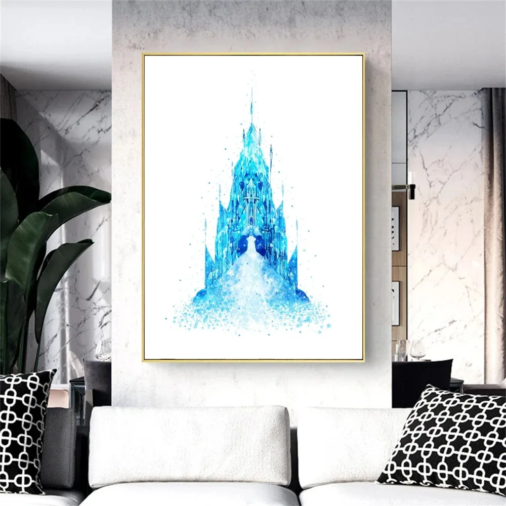 ملصق قماش فني بألوان مائية مجمدة من Miniso-Disney ، طباعة الأميرة آنا وإلسا ، فن جداري ، ديكور حضانة ، غرفة فتيات #4