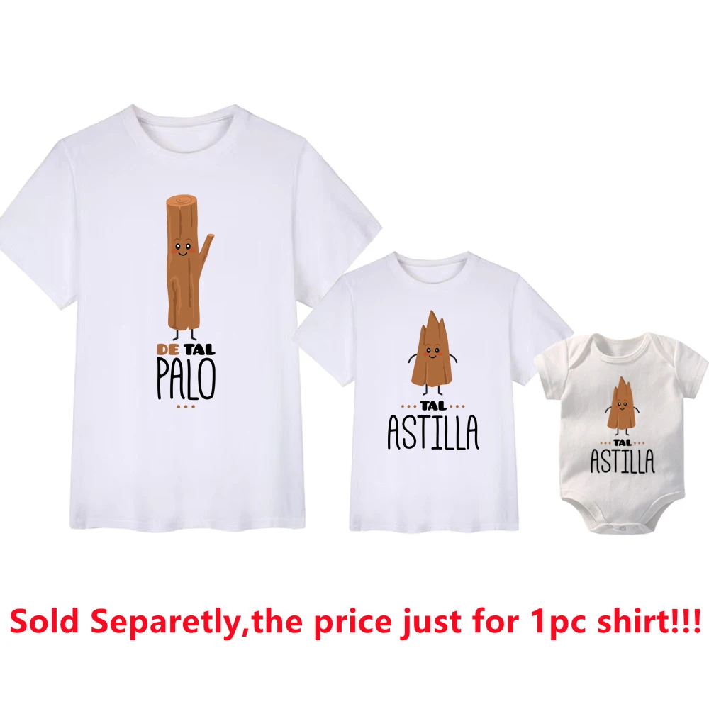 De Tal Palo Tal Astilla Print Funny Family Matching Shirts Cotton Daddy and Me Kids Outfits Baby Rompers Look Father\'s Day Gifts